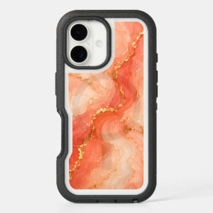 Coral Gold Marble River Abstract iPhone 16 Case