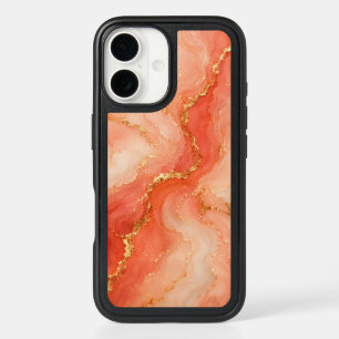 Coral Gold Marble River Abstract iPhone 16 Case