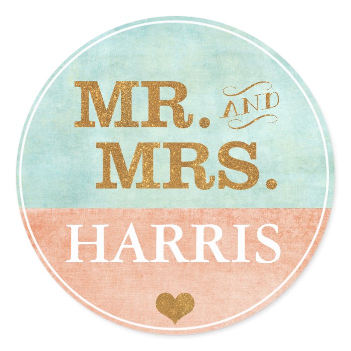 Coral, Gold, Mint Wedding Sticker