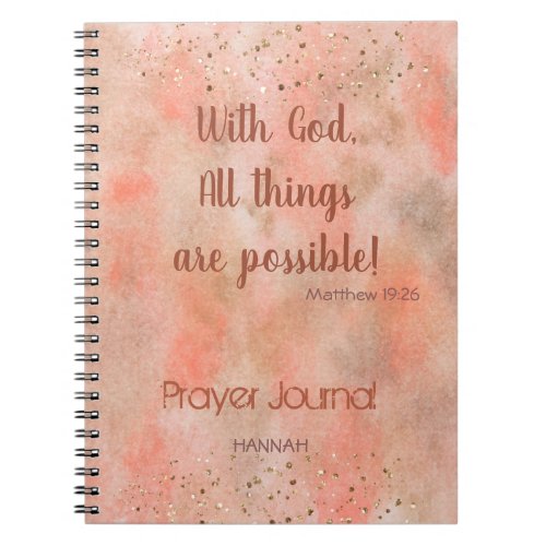 Coral Gold Mist Bible Verse  Personalized Prayer Notebook