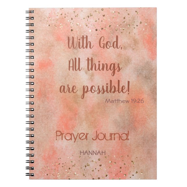 Coral Gold Mist Bible Verse  Personalized Prayer Notebook (Front)