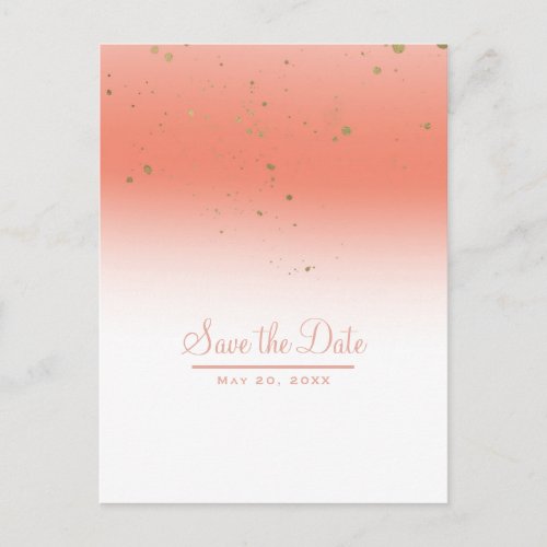 Coral Gold Modern Glam Chic Wedding Save the Date Announcement Postcard