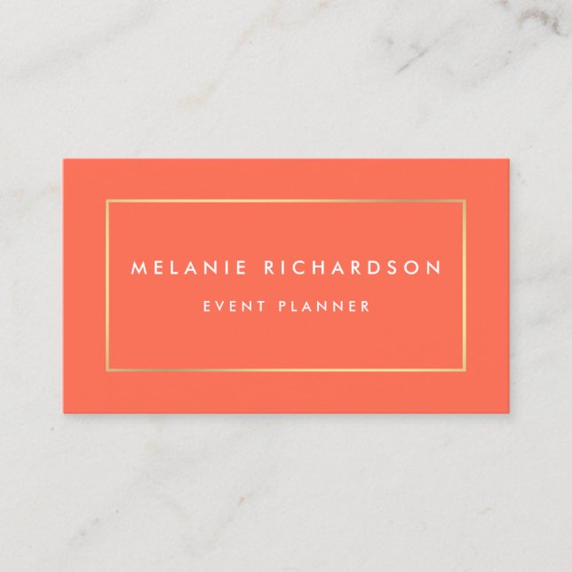 Coral Gold Modern Minimalist Professional Elegant Business Card (Front)