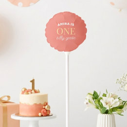 Coral Gold One Silly Goose Girl First Birthday  Balloon