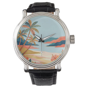 Coral Gold Palm Tree Tropical Watch