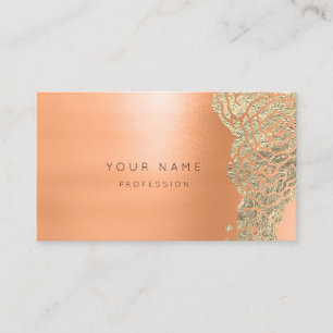 Coral Gold Salmon Flower Botanical Metallic MInima Business Card