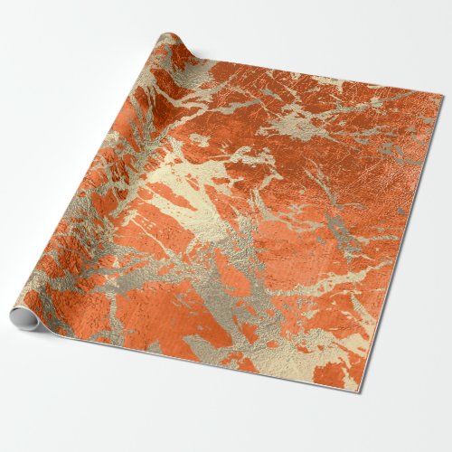 Coral Gold Salmon Marble Shiny Metallic Grungy VIP Wrapping Paper