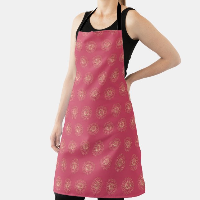 Coral | Golden Zinnia Flower Medallions Apron (Insitu)