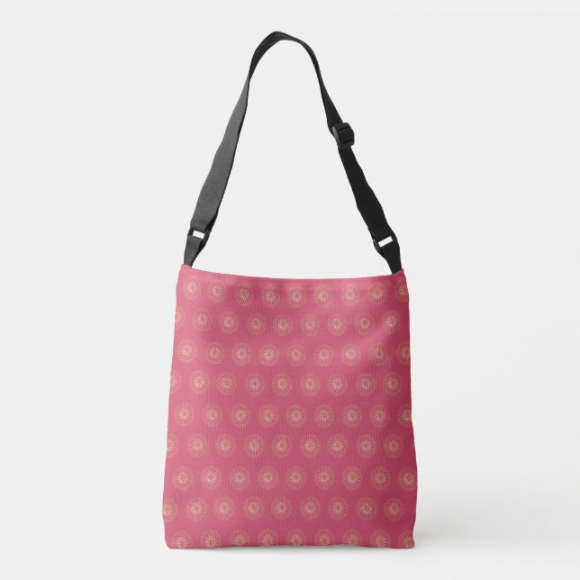 Coral | Golden Zinnia Flower Medallions Crossbody Bag (Back)