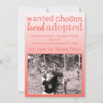Coral Gradient Wanted Chosen Loved Adopted Announcement by ArtfulDesignsByVikki at Zazzle