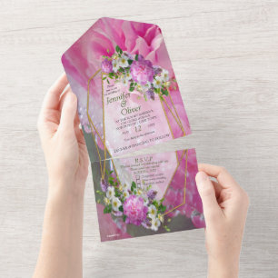 Coral, Grass & Peony-pink Blooms All In One Invitation