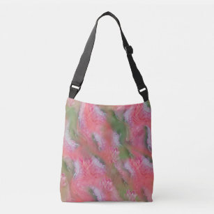 Coral, Grass & Peony-pink Blooms Crossbody Bag