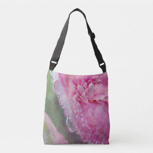 Coral, Grass & Peony-pink Blooms Crossbody Bag