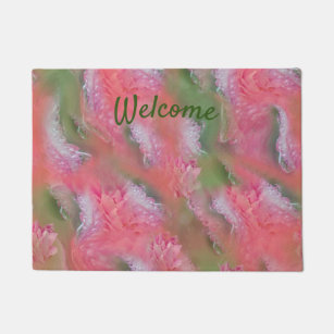 Coral, Grass & Peony-pink Blooms Doormat