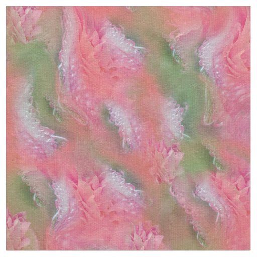 Coral, Grass & Peony-pink Blooms  Fabric