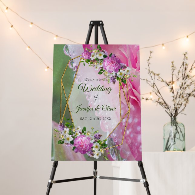 Coral, Grass & Peony-pink Blooms Foam Board (In Situ (Stand))