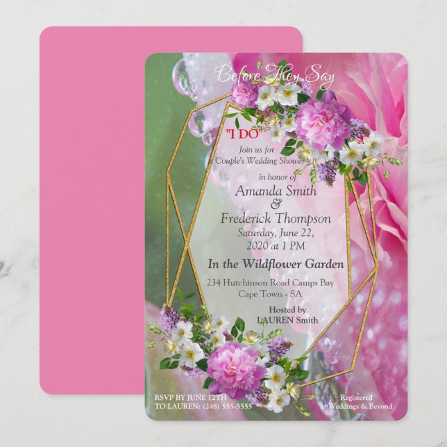 Coral, Grass & Peony-pink Blooms Invitation (Front/Back)