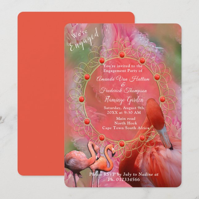 Coral, Grass & Peony-pink Blooms Invitation (Front/Back)