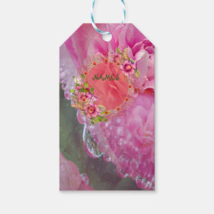Coral, Grass & Peony-pink Blooms Medium Gift Bag Gift Tags