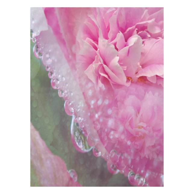 Coral, Grass & Peony-pink Blooms Tablecloth (Front)