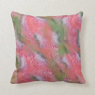 Coral, Grass & Peony-pink Blooms Throw Pillow