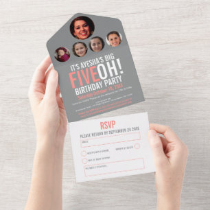 Coral Gray 50th Birthday FIVEOH! party photo All In One Invitation