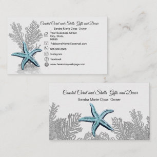 Coral Gray Blue Starfish Simple Coastal Business Card