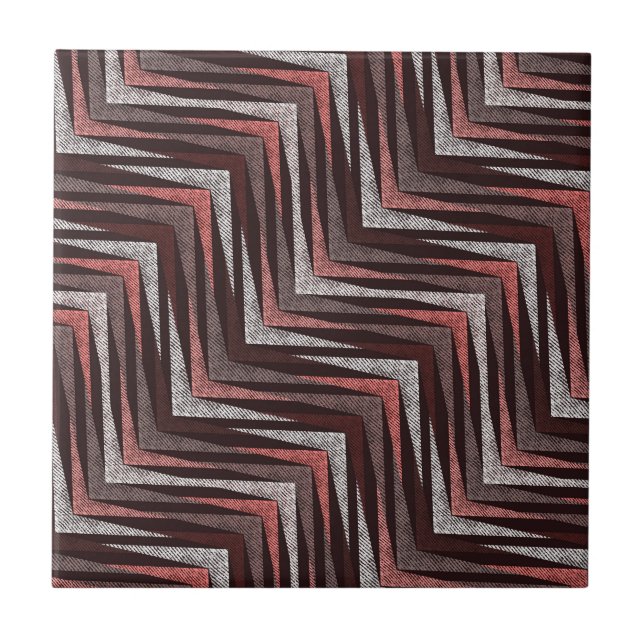 Coral, gray, brown zigzag pattern. ceramic tile (Front)