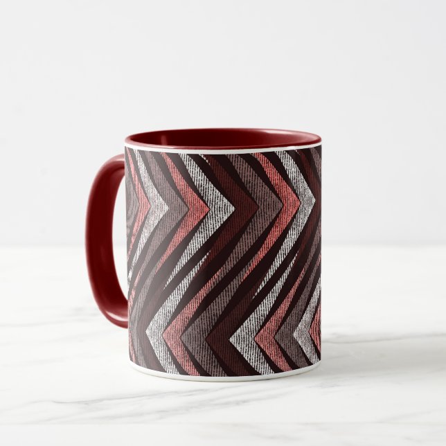 Coral, gray, brown zigzag pattern. mug (Front Left)