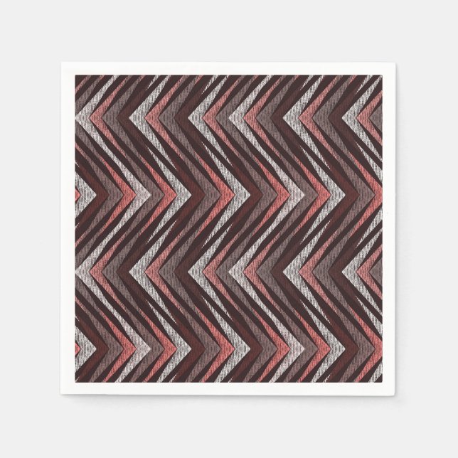 Coral, gray, brown zigzag pattern. napkins (Front)