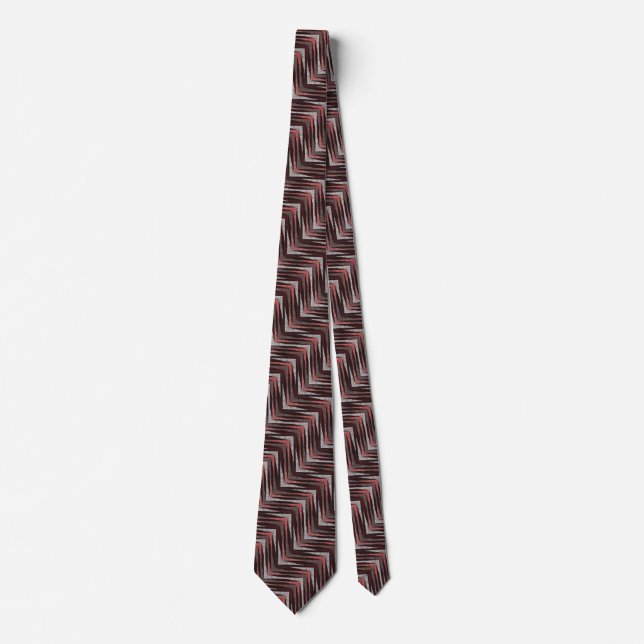 Coral, gray, brown zigzag pattern. neck tie (Front)