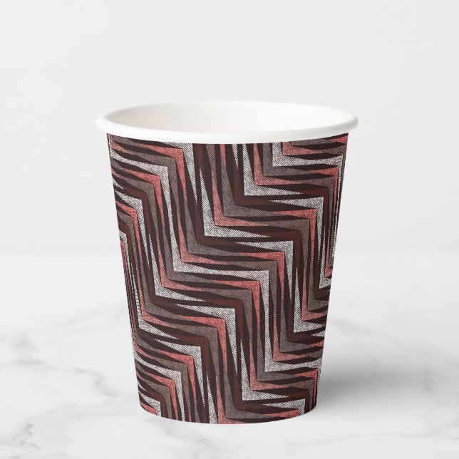Coral, gray, brown zigzag pattern. paper cups (Front)