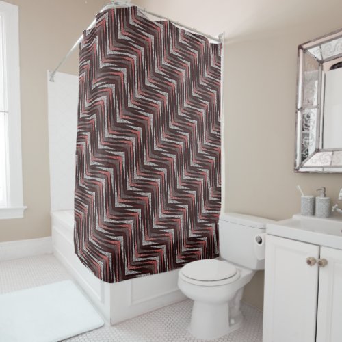 Coral gray brown zigzag pattern shower curtain