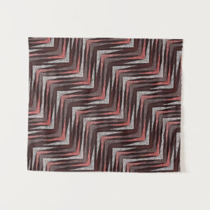 Coral, gray, brown zigzag pattern. tapestry