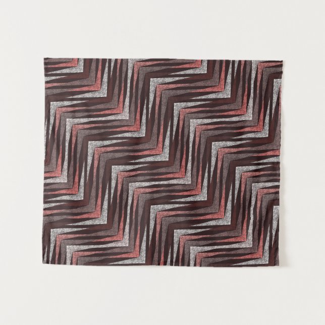 Coral, gray, brown zigzag pattern. tapestry (Front (Horizontal))
