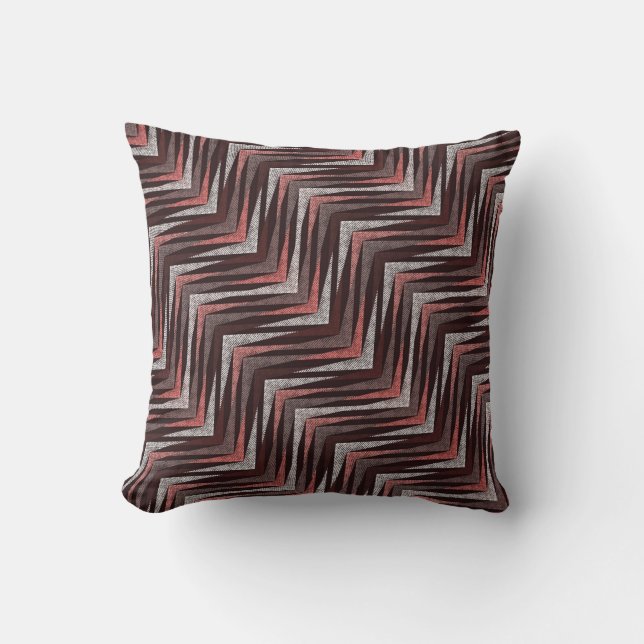 Coral, gray, brown zigzag pattern. throw pillow (Front)