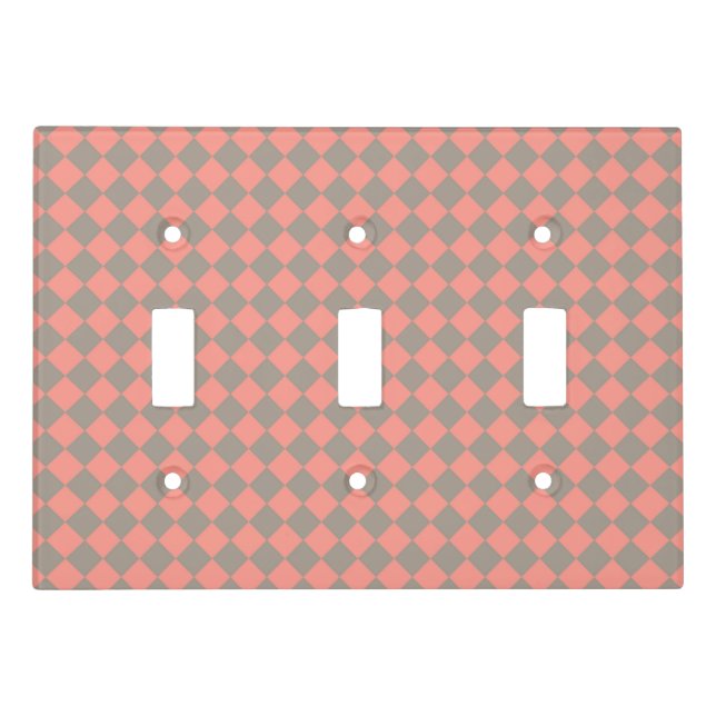 Coral Gray Checker Diamond Pattern Light Switch Cover (Front)