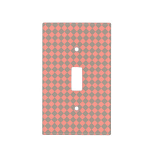 Coral Gray Checker Diamond Pattern Light Switch Cover