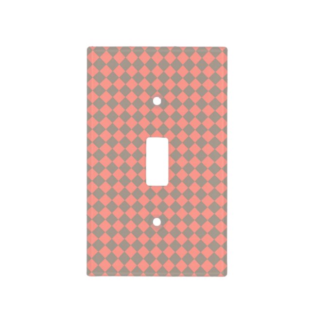 Coral Gray Checker Diamond Pattern Light Switch Cover (Front)