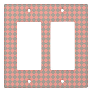 Coral Gray Checker Diamond Pattern Light Switch Cover