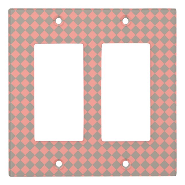 Coral Gray Checker Diamond Pattern Light Switch Cover (Front)