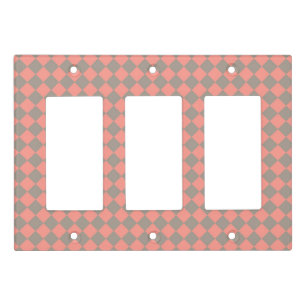 Coral Gray Checker Diamond Pattern Light Switch Cover