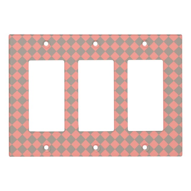 Coral Gray Checker Diamond Pattern Light Switch Cover (Front)