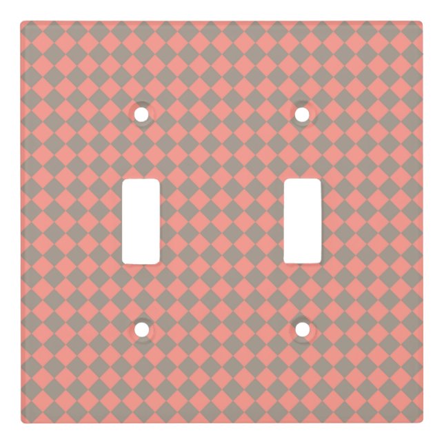 Coral Gray Checker Diamond Pattern Light Switch Cover (Front)