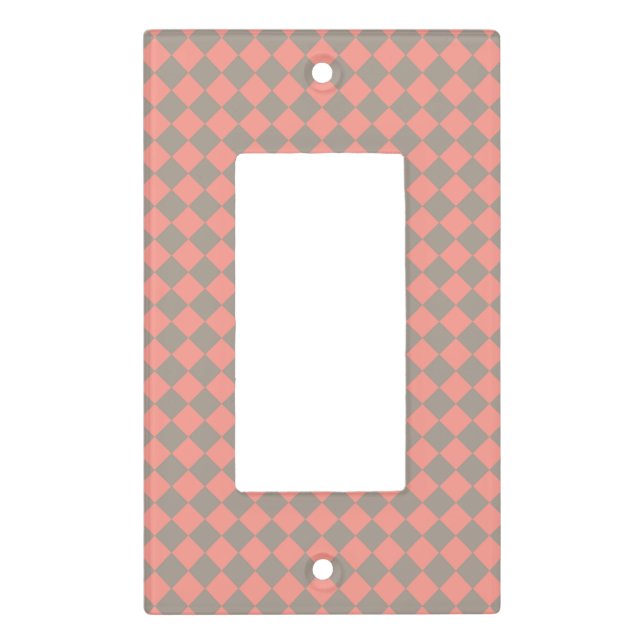 Coral Gray Checker Diamond Pattern Light Switch Cover (Front)