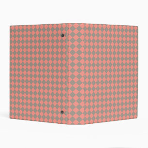 Coral Gray Checker Diamond Pattern Mini Binder
