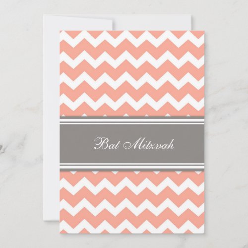 Coral Gray Chevron Bat Mitzvah Invitations