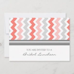 Coral Gray Chevron Bridal Lunch Invitation Cards