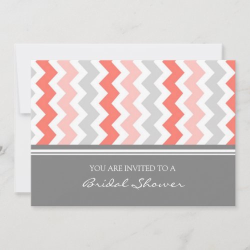 Coral Gray Chevron Bridal Shower Invitation Cards