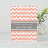 Coral Gray Chevron Custom Baby Shower Invitations (Standing Front)